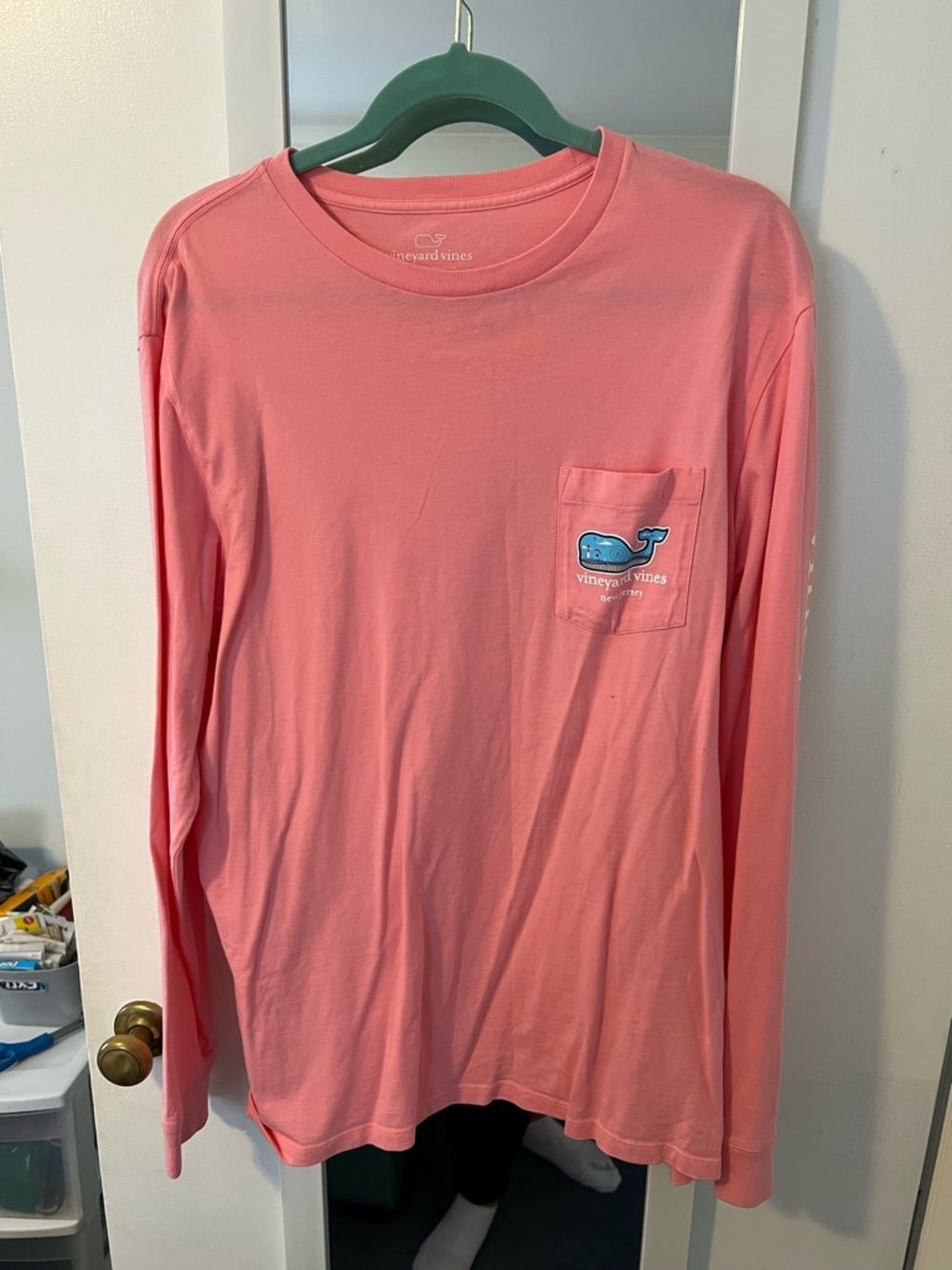 Vineyard Vines Coral Pink Whale Pocket Long Sleeve